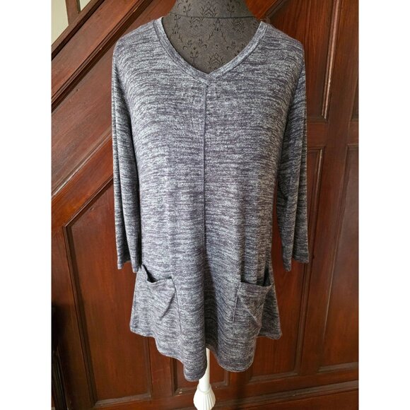 Gray Logo Lori Goldstein Womens V-Neck Tunic Top With Pockets Size M - Picture 1 of 7